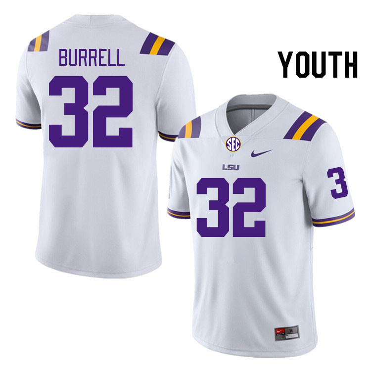 Youth #32 Aeron Burrell LSU Tigers College Football Jerseys Stitched-White